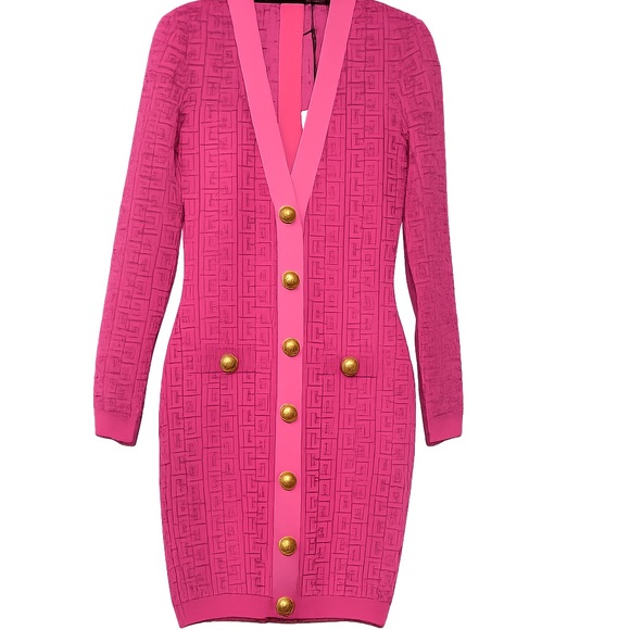 Balmain Fuchsia Cardigan dress with Gold Accents - Picture 8 of 8